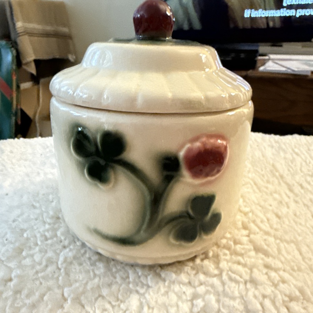 Vintage Brush McCoy Three Leaf Clover Small 5 To 6 Inch Canister Pre Owned